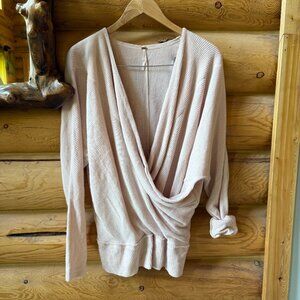 Free People Cozy With You Wrap Sweater in Champagne Toast Pink